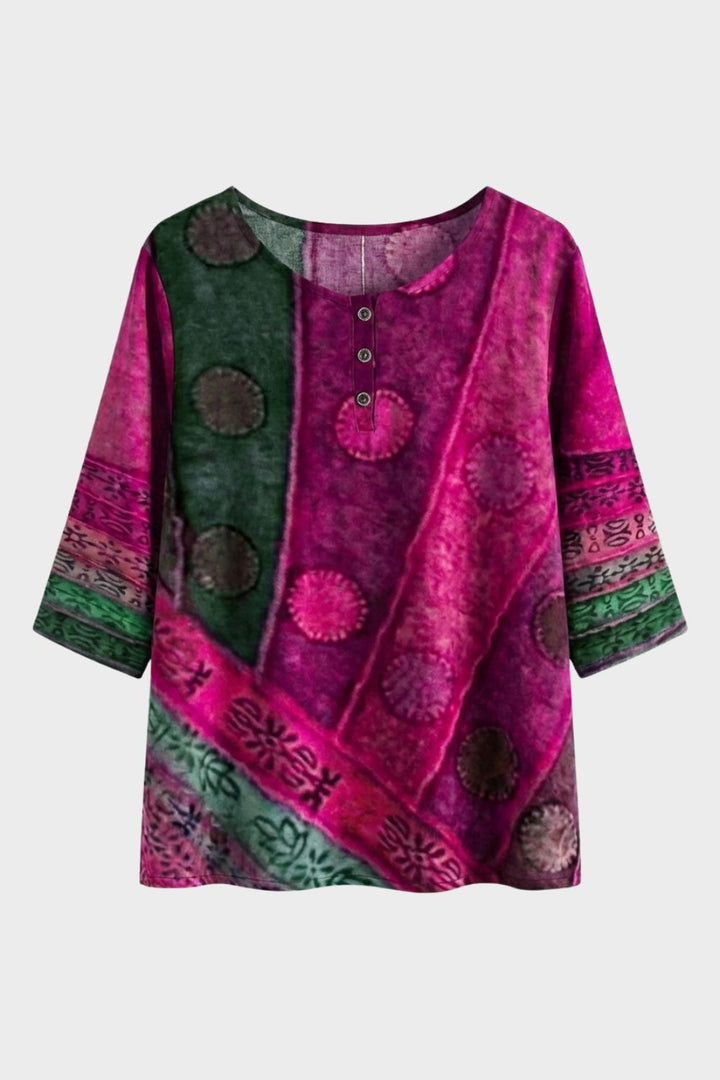 Women's Blouse 3/4 Sleeve with Round Neck Colorful Pattern