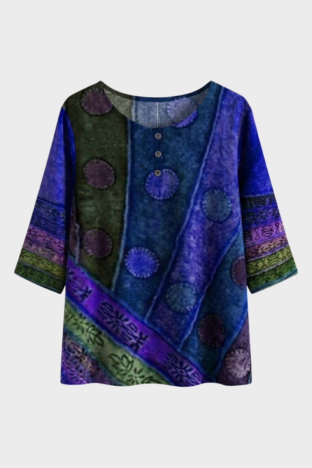 Women's Blouse 3/4 Sleeve with Round Neck Colorful Pattern