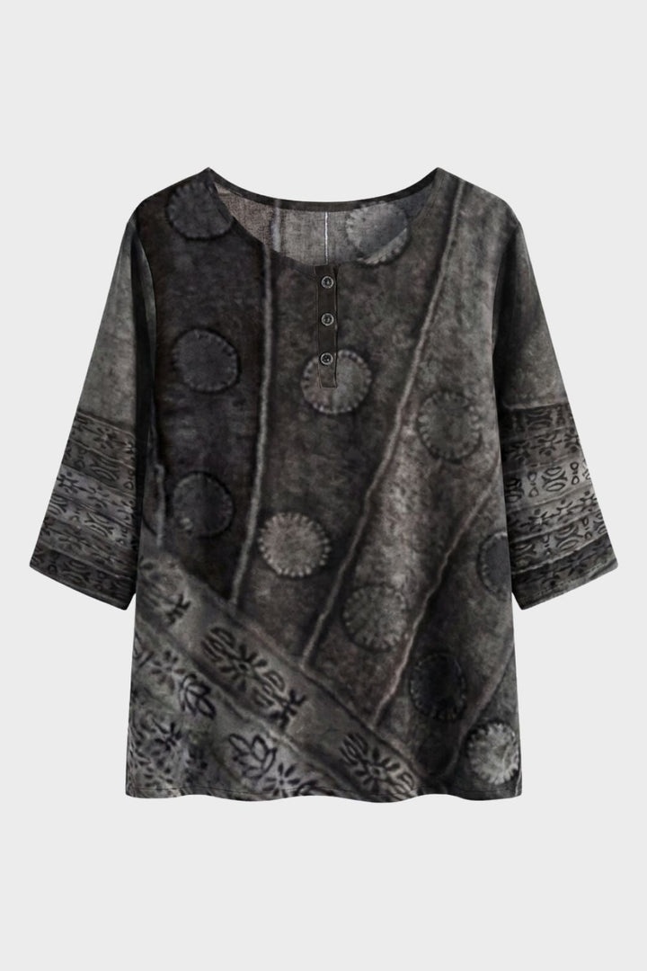 Women's Blouse 3/4 Sleeve with Round Neck Colorful Pattern