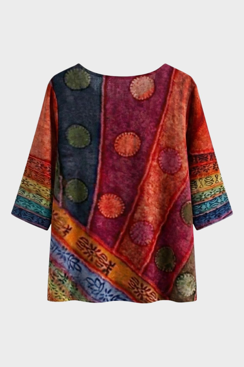 Women's Blouse 3/4 Sleeve with Round Neck Colorful Pattern