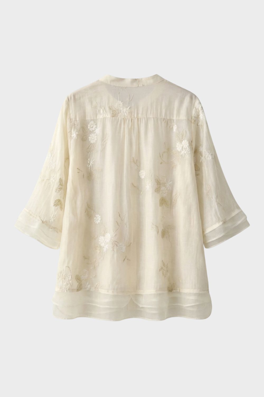 Ladies' Blouse with Stand Collar and Ruffled Sleeves