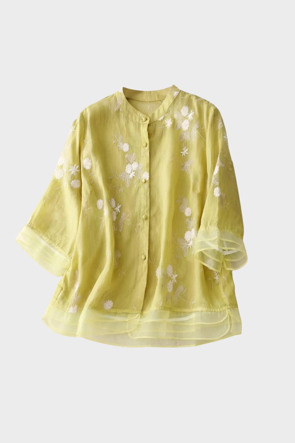Ladies' Blouse with Stand Collar and Ruffled Sleeves