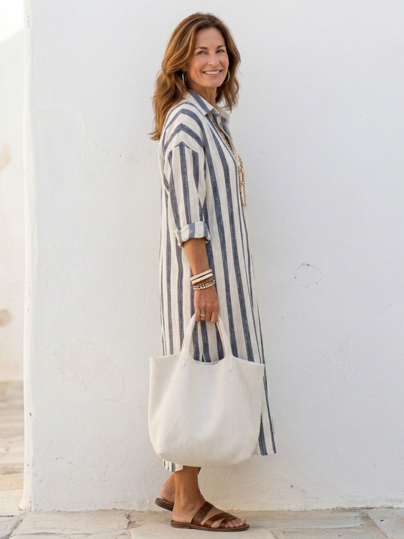 Naomi Long Sleeve Striped Midi Shirt Dress - Elena Harper
