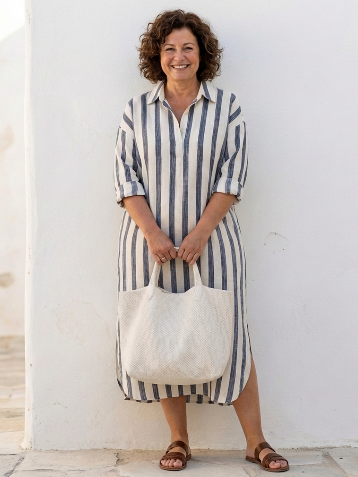 Naomi Long Sleeve Striped Midi Shirt Dress - Elena Harper
