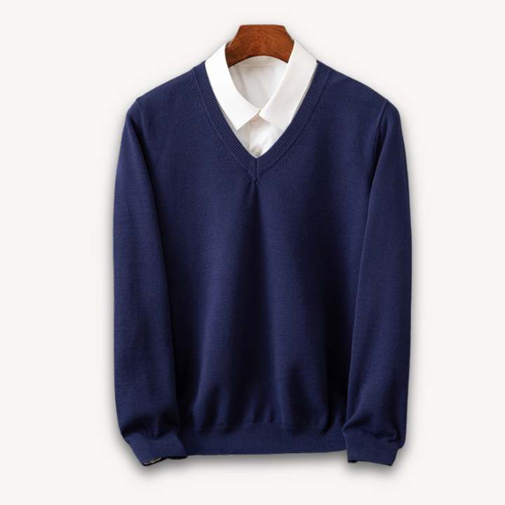 V Neck Pullover Jumper | Slim Fit Layered Collar Look