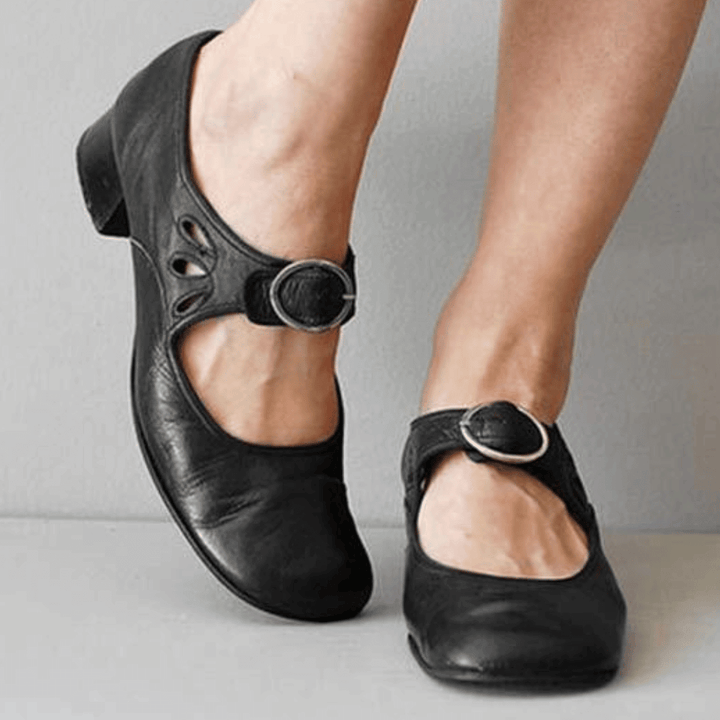 Women's Round-Toe Mary Jane Shoes with Buckle Strap