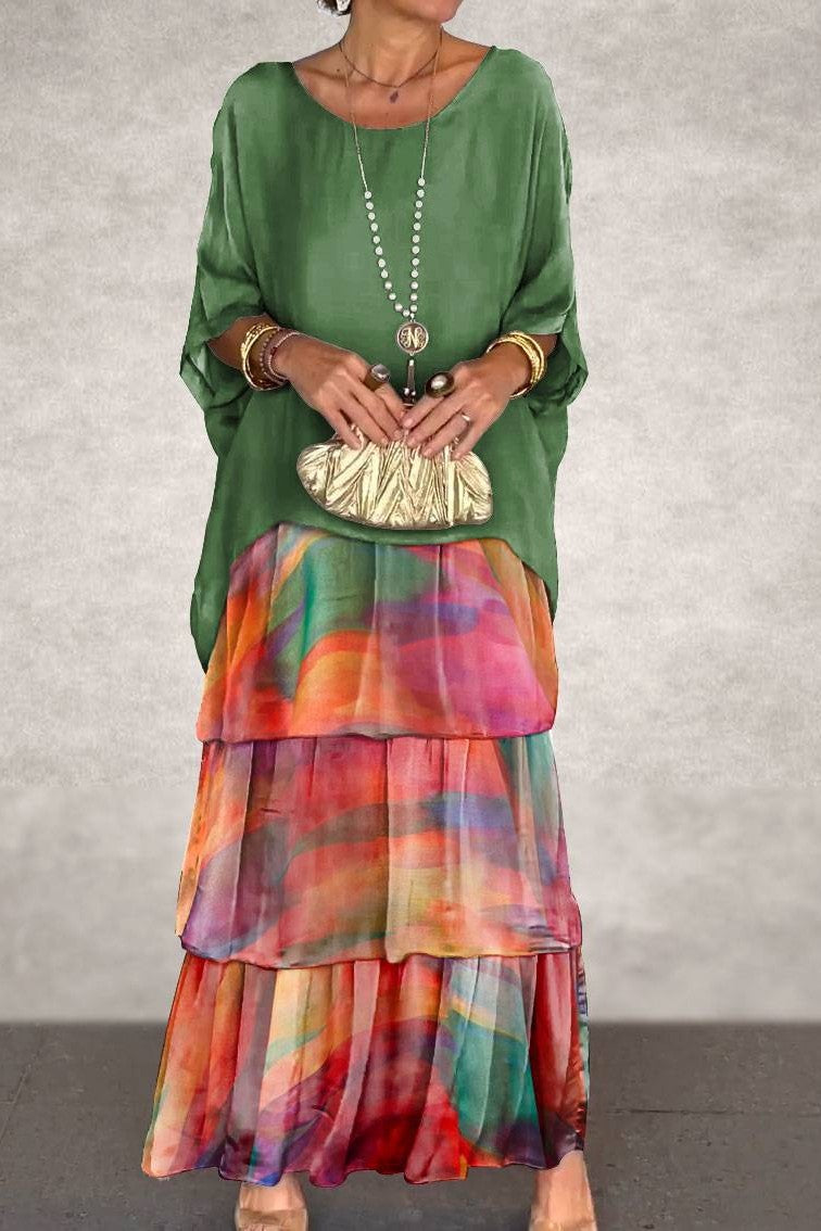 Judith Layered Dress Green Orange - Elena Harper
