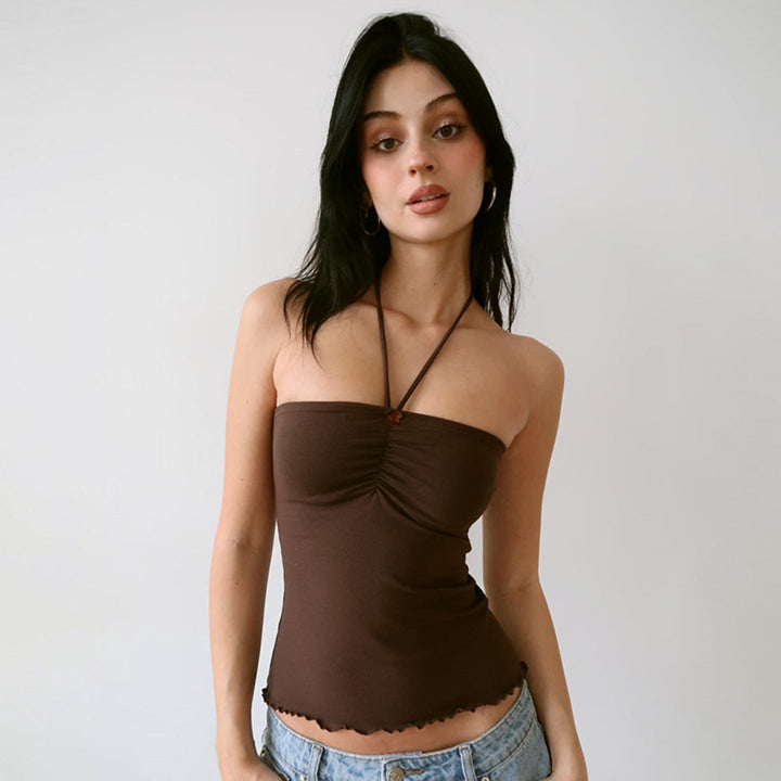 Women's Bandeau Top with Sophisticated Gathering Elements and Adjustable Straps EB