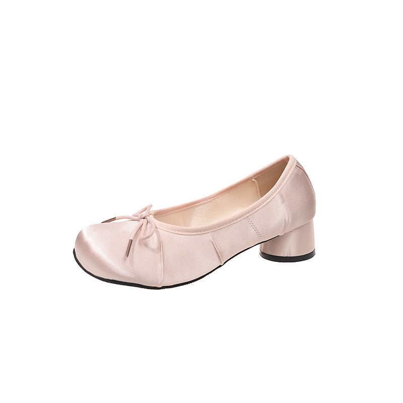 Ladies' Ballerinas with Polka Dot Pattern and Comfortable Block Heel EB