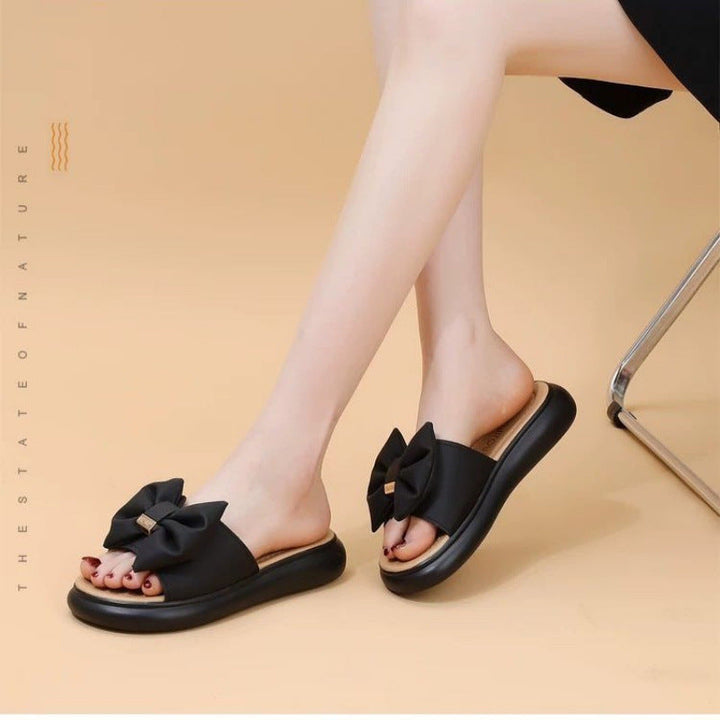 Women's Bath Sandals with Decorative Bow Design and Comfortable Sole EB