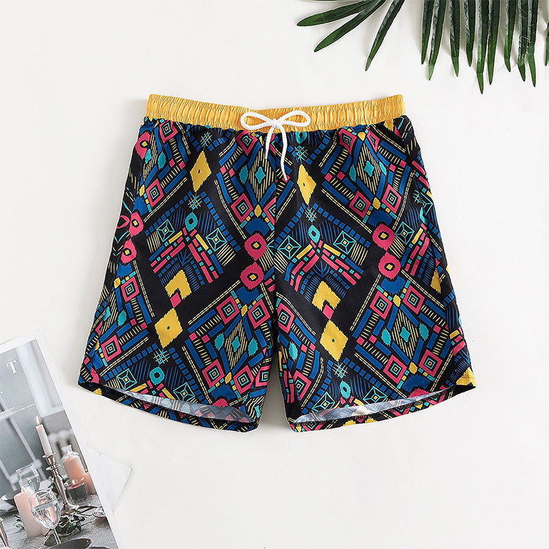 Women's Swim Shorts with Colorful Geometric Pattern EB