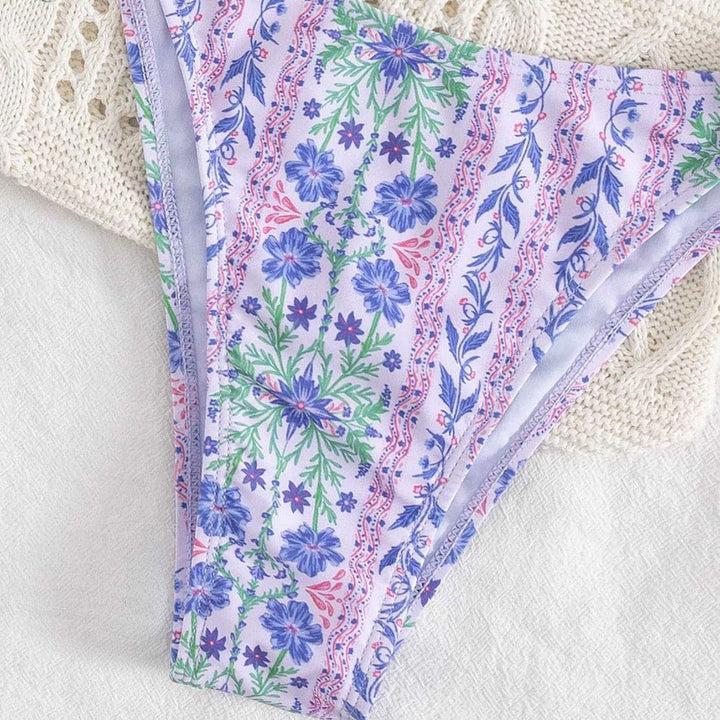 Women's Bandeau Bikini with Floral Design and Playful Ruffles EB