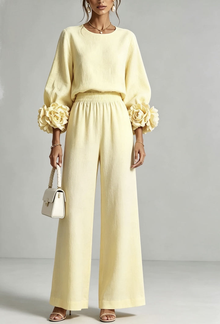 TWO-PIECE SET WITH FLORAL CUFFS FOR WOMEN