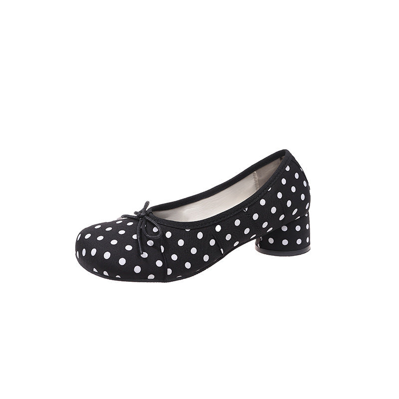 Ladies' Ballerinas with Polka Dot Pattern and Comfortable Block Heel EB