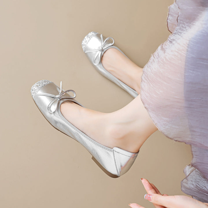 Ladies' Ballerinas with Shimmering Bow Accent EB