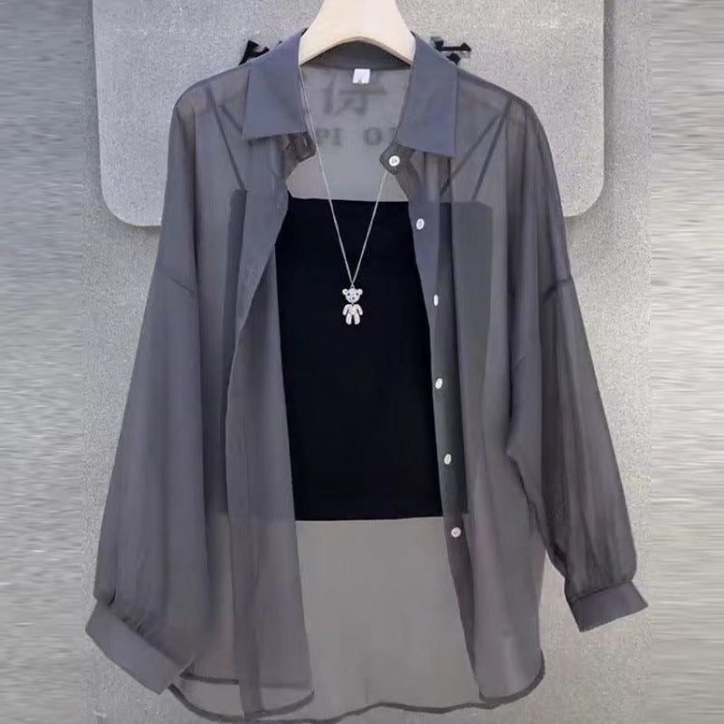Women's Sheer Button-Down Layered Tunic