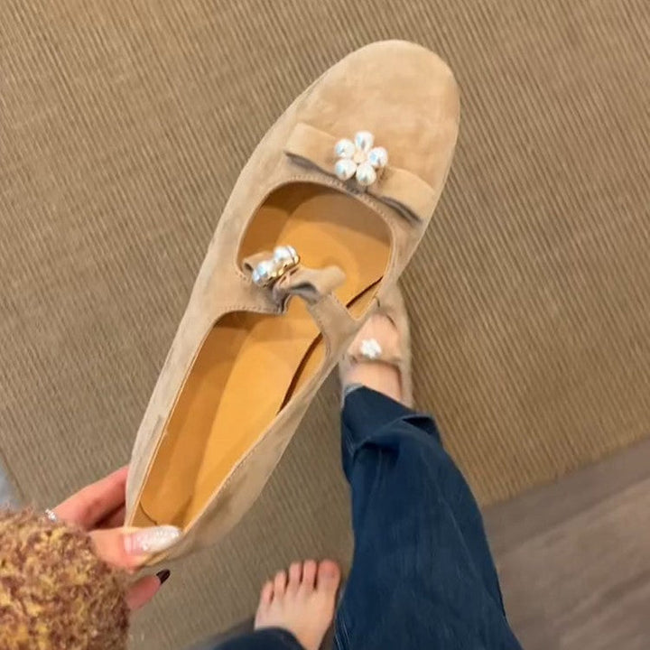 Women's Ballerina Shoes with Decorative Flower Accent and Flexible Strap EB