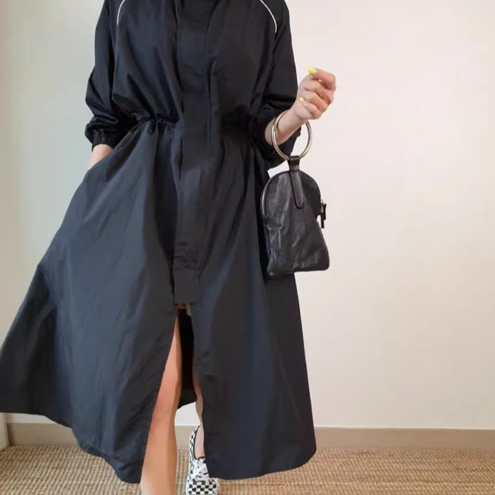 Women's Lightweight Windbreaker Coat with Drawstring and Raglan Sleeves
