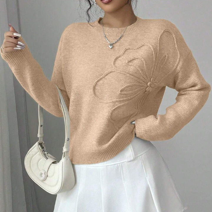 Hiyori - Long Sleeve Knit Sweater With Butterfly Print