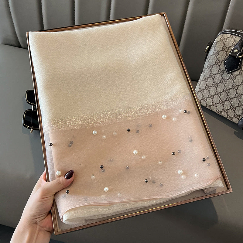 Elegant Scarf Decorated with Pearls