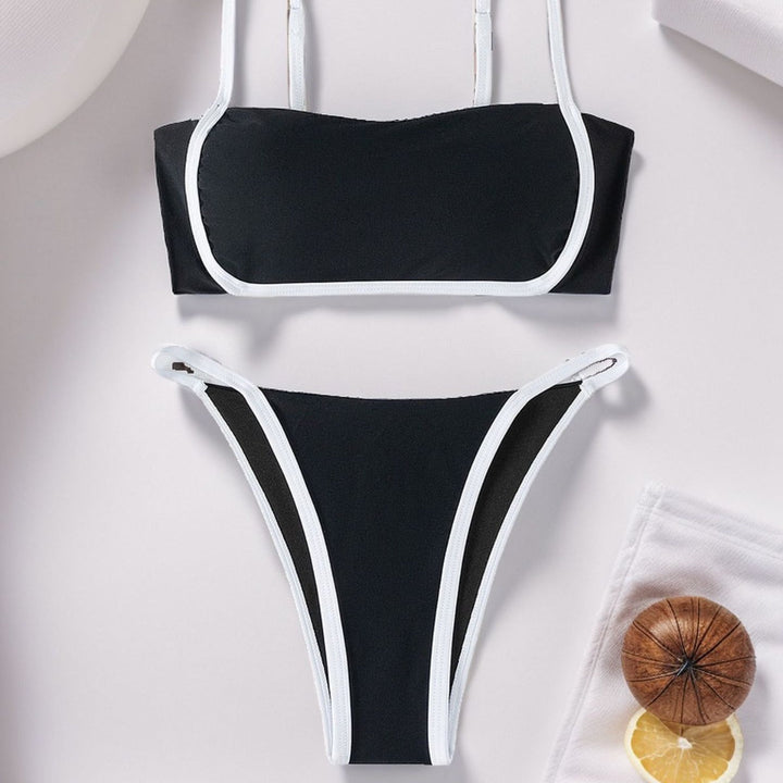 Women's Bandeau Bikini with High Cut and Adjustable Straps EB
