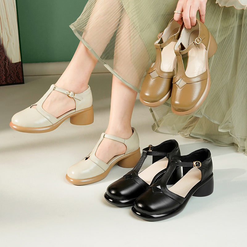 Ladies' Ballerinas with Adjustable Strap and Comfortable Block Heel EB