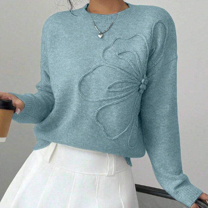 Eugenia | Women's Soft Sweater with Floral Detail at Neckline