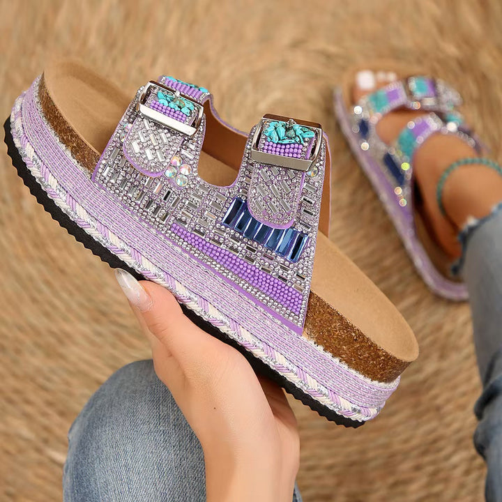 Women's Comfortable Strap Sandals with Sparkling Accents and Adjustable Straps EB