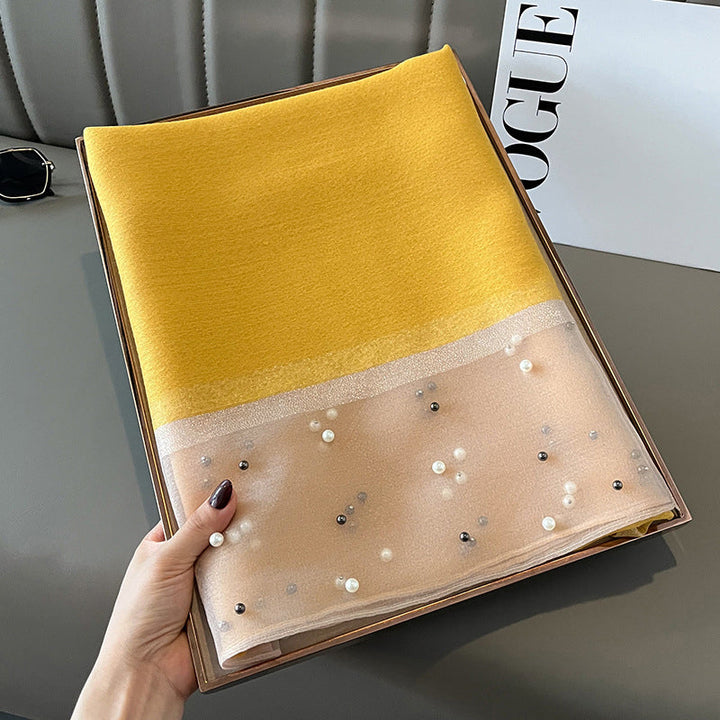 Elegant Scarf Decorated with Pearls