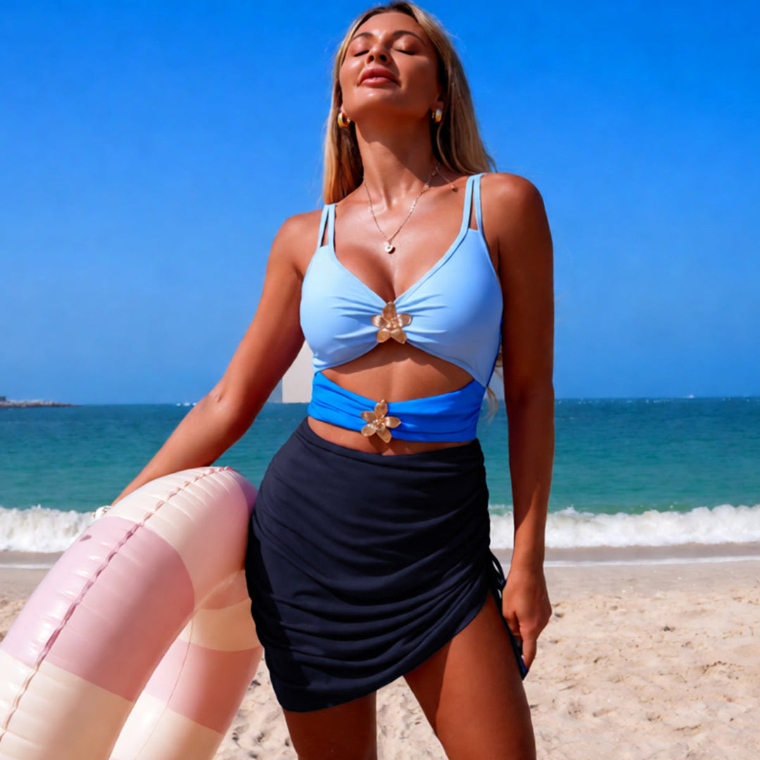 Women's Swim Top with Cut-Outs and Ruffles EB
