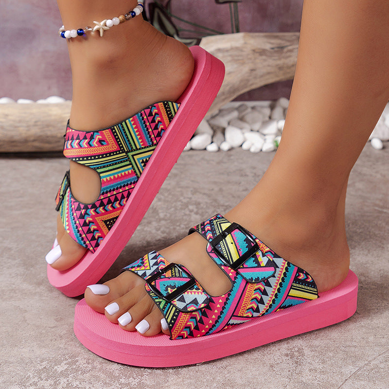 Women's Comfortable Platform Sandals with Adjustable Straps and Colorful Ethno Design EB