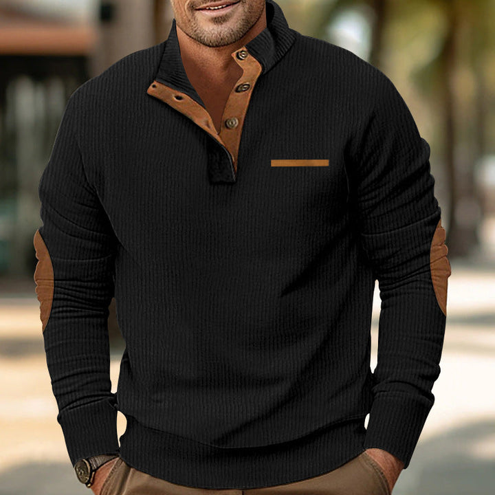 Bellonaro Corduroy Sweatshirt with Quarter Button Stand Collar for Men - Elena Harper
