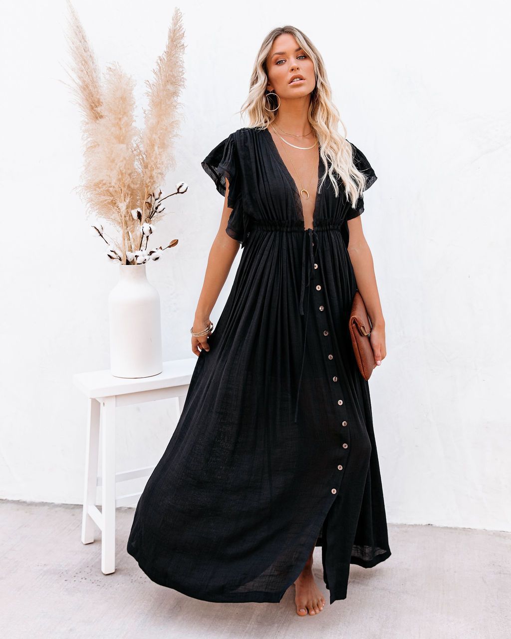 Audra Boho V-Neck Kimono Beach Cover-Up Dress - Elena Harper