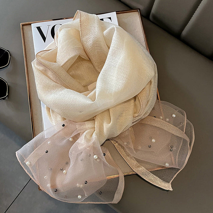 Elegant Scarf Decorated with Pearls