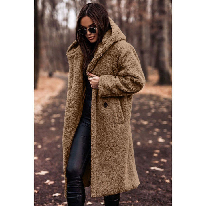 Women's Teddy Coat with Hood and Large Buttons