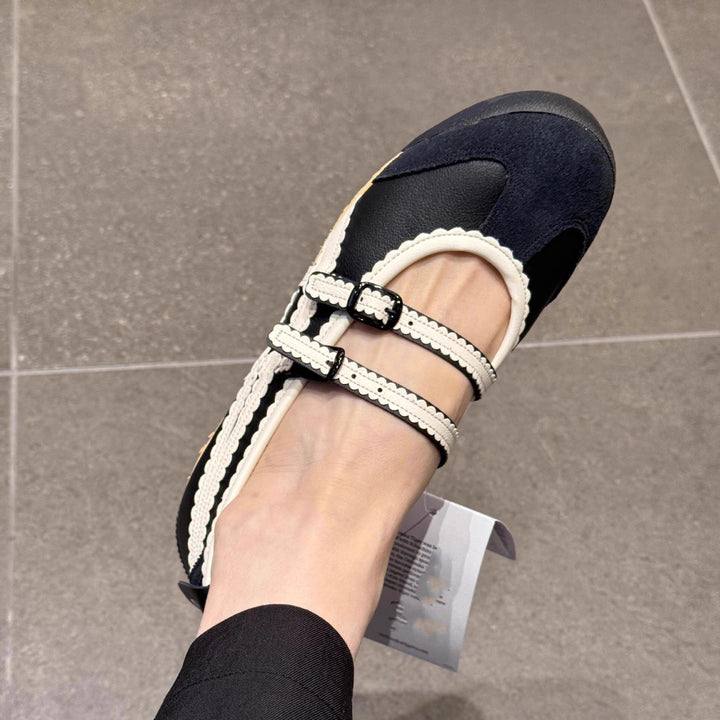 Ladies' Ballerinas with Playful Strap Design and High-Quality Leather Surface EB
