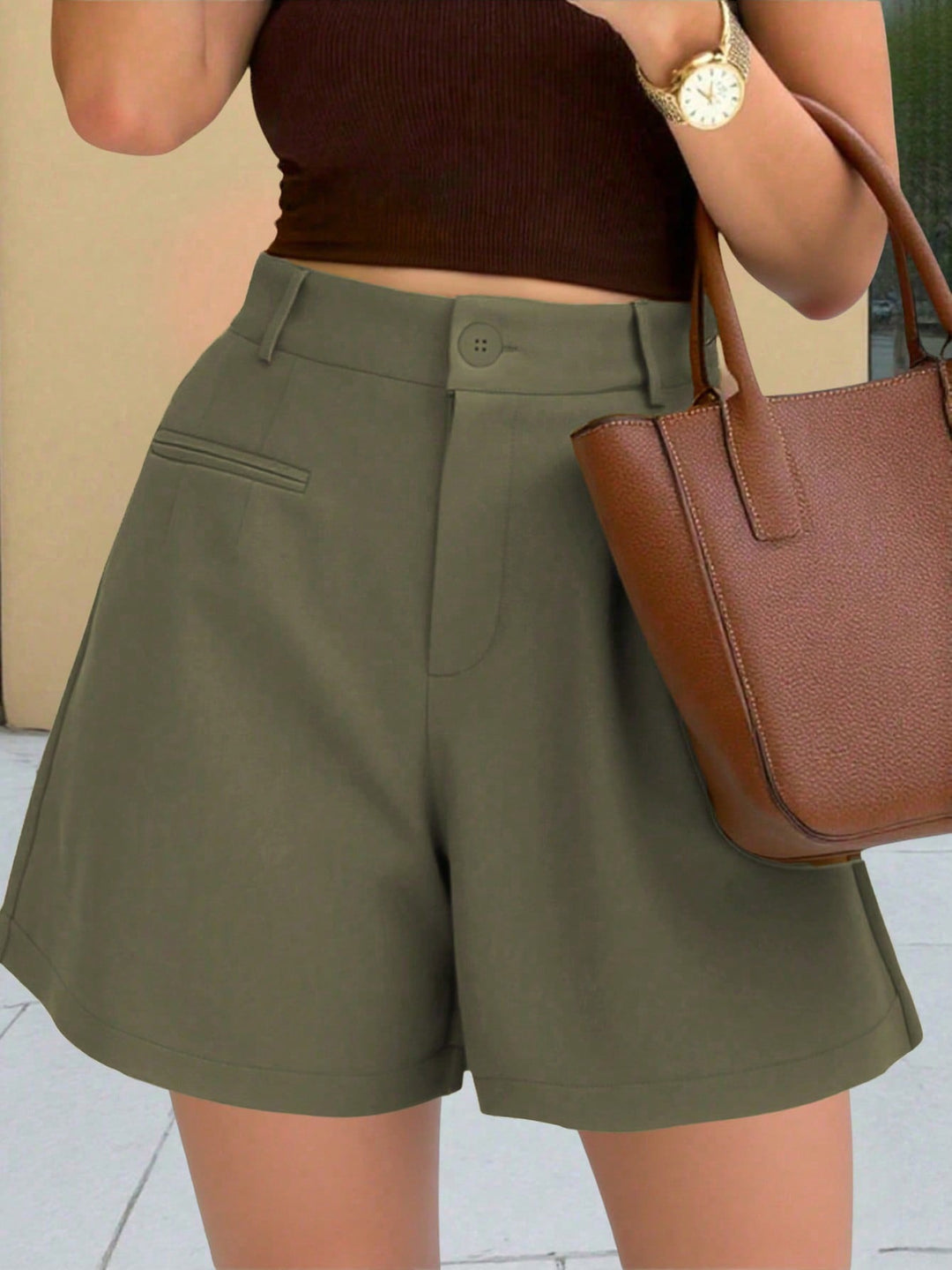 Women's Elegant High-Waist Culotte Shorts with Pleats and Welt Pockets Avélisse, view 9 - Elena Harper