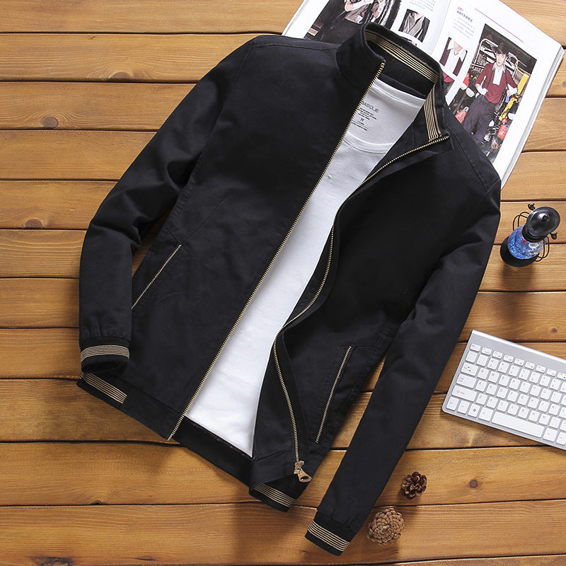 Men's Bomber Jacket with Ribbed Cuffs and Two-Way Zip
