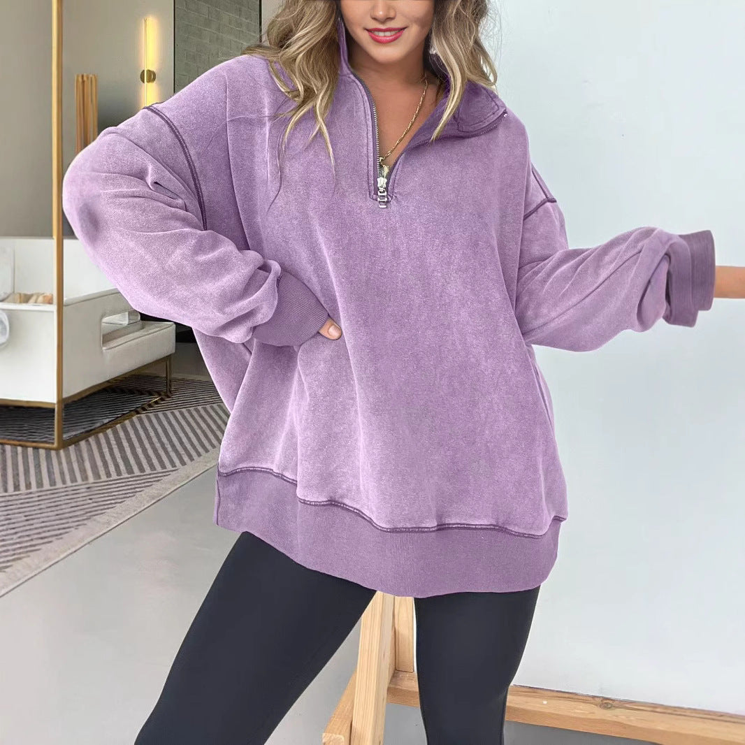 Women's Comfortable Pullover with Half Zip EB