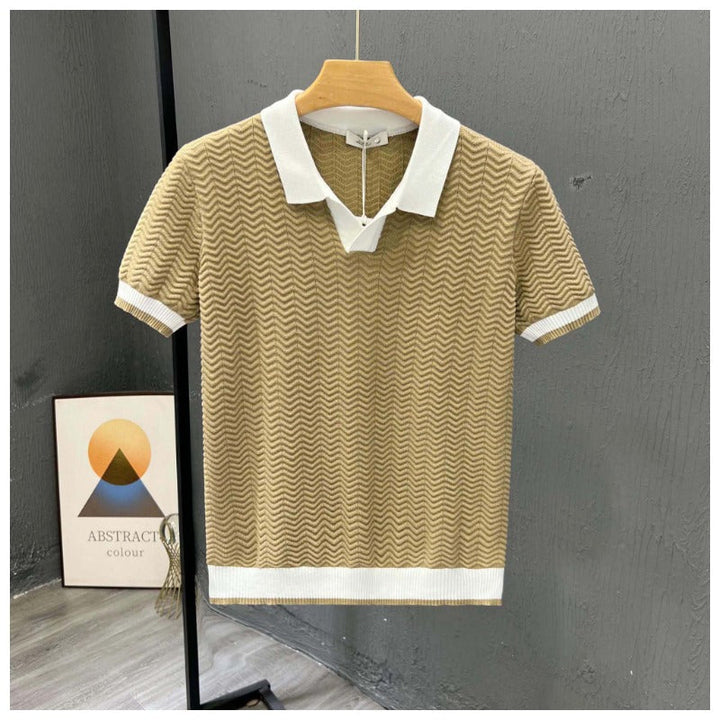 Men's Zigzag Knit Short Sleeve Polo Shirt