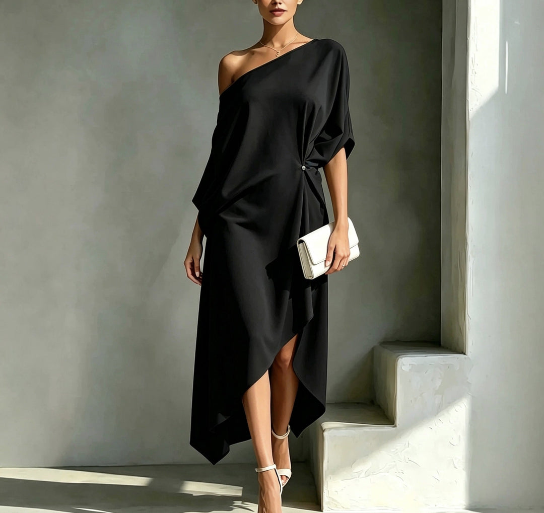 ONE-SHOULDER DRAPED DRESS FOR WOMEN