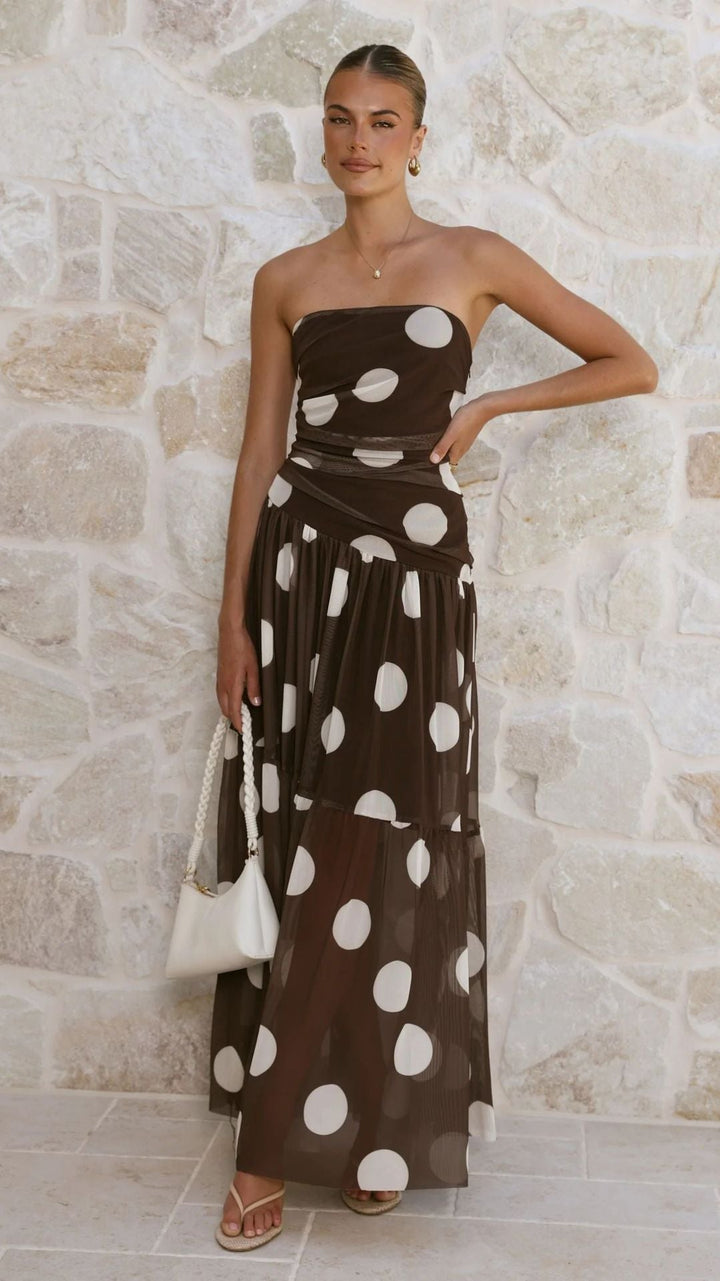 Women's Off-Shoulder Polka Dot Maxi Dress