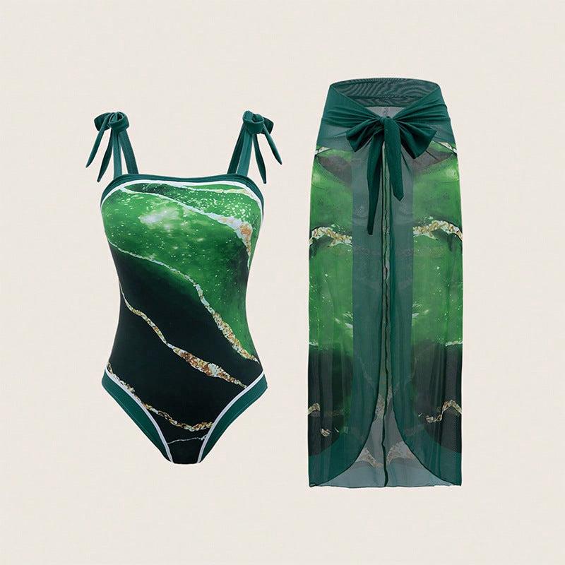 Women's Swimsuit with Combined Wrap Skirt and Playful Ties EB