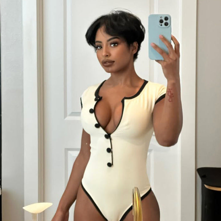 Women's Swimsuit with Button Detail and Elegant Cut EB