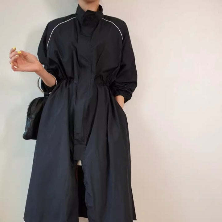 Women's Lightweight Windbreaker Coat with Drawstring and Raglan Sleeves
