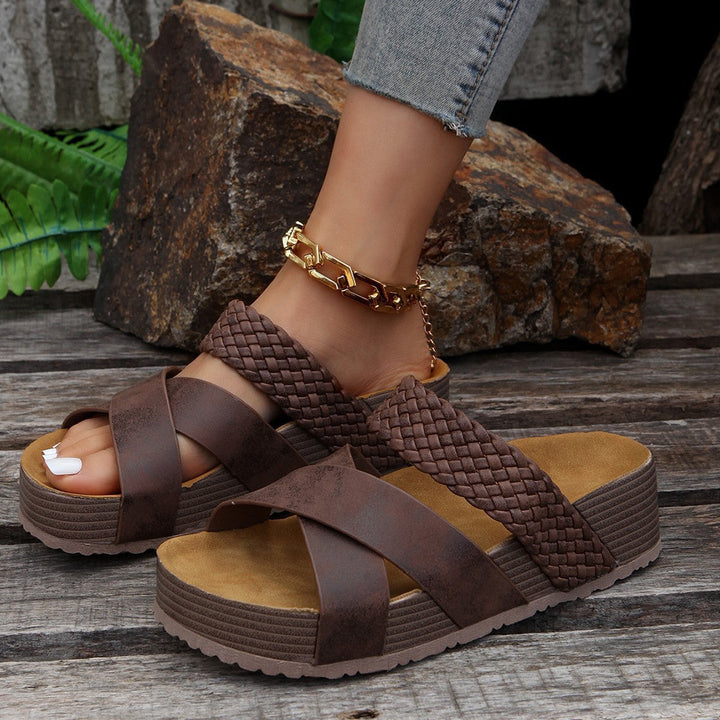 Women's Comfortable Platform Sandals with Braided Strap Design and Non-Slip Sole EB