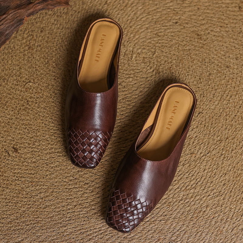 Ladies Leather Mules with Braided Front
