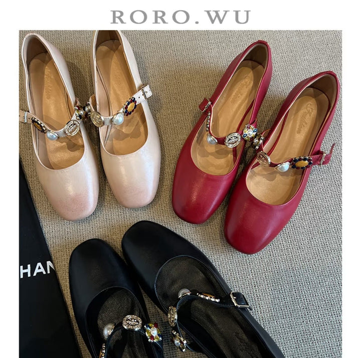 Ladies' Ballerina Shoes with Decorative Buckle and Elegant Design EB