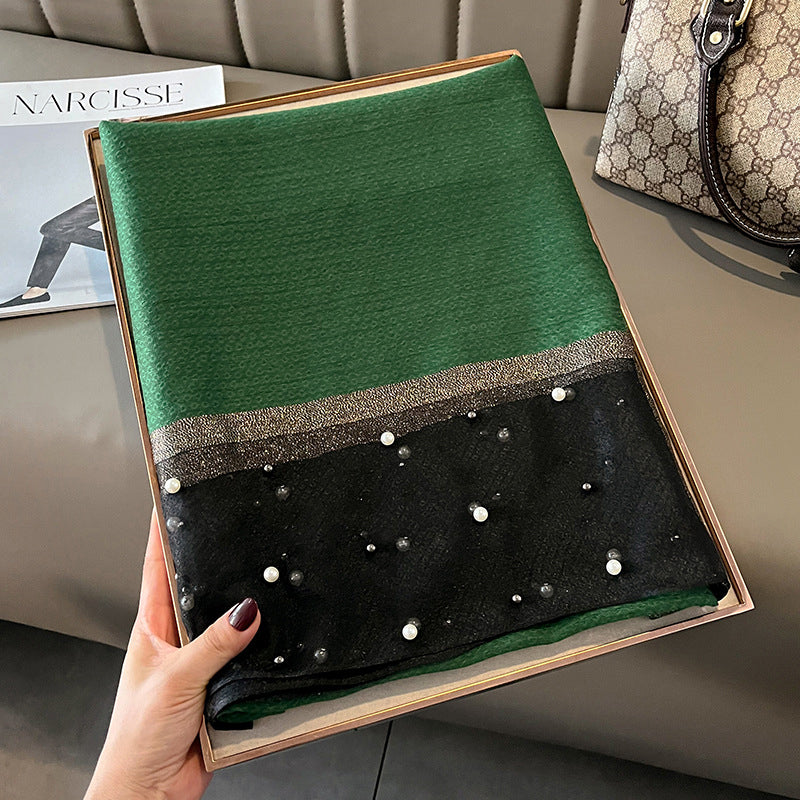 Elegant Scarf Decorated with Pearls