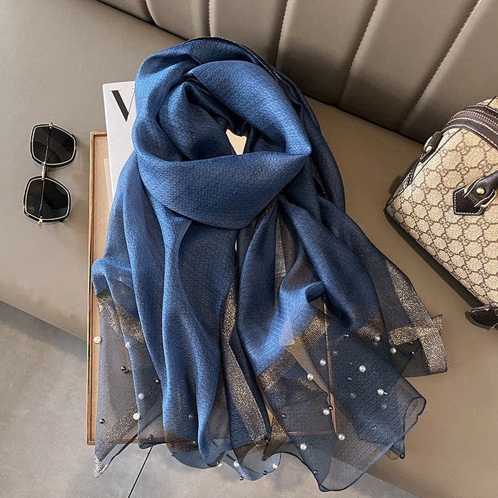 Elegant Scarf Decorated with Pearls